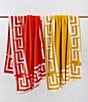 Color:White/Yellow - Image 2 - Outdoor Colleciton Greek Key Frame Reversible Beach Towel