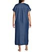 Kate Landry by Landry Plus Size Solid Chambray Short Sleeve Split V-Neck Woven Caftan - Image 2