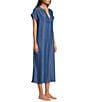 Kate Landry by Landry Solid Chambray Short Sleeve Split V-Neck Woven Caftan - Image 3