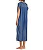 Kate Landry by Landry Solid Chambray Short Sleeve Split V-Neck Woven Caftan - Image 4