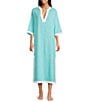 Kate Landry by Landry Woven Long Sleeve Split Round Neck Caftan - Image 1