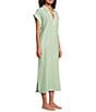 Kate Landry by Landry Yarn Dye Woven Short Sleeve Collared Split V-Neck Long Caftan - Image 4