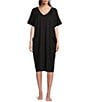 Color:Black - Image 1 - Solid V-Neck Short Dolman Sleeve Knit Lounge Dress