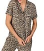 kate spade new york Animal Print Short Sleeve Notch Collar Button-Front Knit Cropped Pajama Set - Image 4