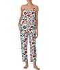 Color:Aqua Floral - Image 1 - Aqua Floral Print Sleeveless V-Neck Woven Pant Pajama Set