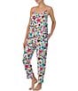 Color:Aqua Floral - Image 3 - Aqua Floral Print Sleeveless V-Neck Woven Pant Pajama Set