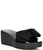 Color:Black - Image 1 - Bikini Bow Detail Platform Wedge Sandals