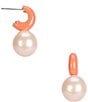 Color:Coral - Image 1 - Bright Spots Huggie Pearl Hoop Earrings