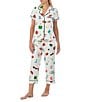 kate spade new york City Element Print Short Sleeve Notch Collar Cropped Pajama Set, Color:White Novelty - Image 3