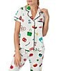 kate spade new york City Element Print Short Sleeve Notch Collar Cropped Pajama Set, Color:White Novelty - Image 4