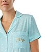 Color:Aqua - Image 3 - Confetti Dot Printed Mrs. Shorts & Top Jersey Bridal Pajama Set