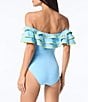 Color:Sprint Water - Image 2 - Contrast Solid Off-the-Shoulder Ruffle Bandeau One Piece Swimsuit