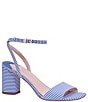 Color:Wild Blue Iris/Fresh White - Image 1 - Delphine Striped Fabric Ankle Strap Sandals