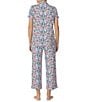 Color:White Ditsy - Image 2 - Ditsy Floral Notch Collar Short Sleeve Knit Cropped Pajama Set
