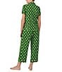 Color:Green Dot - Image 2 - Dot Print Short Sleeve Notch Collar Cropped Jersey Knit Pajama Set