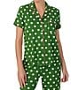 Color:Green Dot - Image 4 - Dot Print Short Sleeve Notch Collar Cropped Jersey Knit Pajama Set
