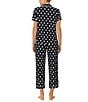 Color:Black Ivory Dot - Image 2 - Dot Print Short Sleeve Notch Collar Cropped Jersey Knit Pajama Set