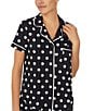 Color:Black Ivory Dot - Image 4 - Dot Print Short Sleeve Notch Collar Cropped Jersey Knit Pajama Set