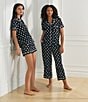 Color:Black Ivory Dot - Image 5 - Dot Print Short Sleeve Notch Collar Cropped Jersey Knit Pajama Set