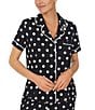 Color:Black Ivory Dot - Image 4 - Dot Print Short Sleeve Notch Collar Jersey Knit Shorty Pajama Set