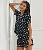Color:Black Ivory Dot - Image 5 - Dot Print Short Sleeve Notch Collar Jersey Knit Shorty Pajama Set