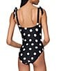 kate spade new york Dotted Print Square Neck Shirred Bandeau One Piece Swimsuit, Color:Black - Image 2
