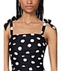 kate spade new york Dotted Print Square Neck Shirred Bandeau One Piece Swimsuit, Color:Black - Image 3