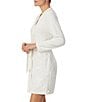 Color:Pearl - Image 3 - Embossed Floral Plush Long Sleeve Tie-Front Short Wrap Cozy Robe