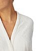Color:Pearl - Image 4 - Embossed Floral Plush Long Sleeve Tie-Front Short Wrap Cozy Robe