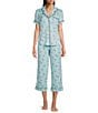 Color:Blue/Pink - Image 1 - Flamingo Print Notch Collar Short Sleeve Knit Cropped Pajama Set