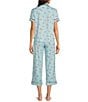Color:Blue/Pink - Image 2 - Flamingo Print Notch Collar Short Sleeve Knit Cropped Pajama Set