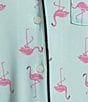 Color:Blue/Pink - Image 3 - Flamingo Print Notch Collar Short Sleeve Knit Cropped Pajama Set