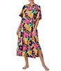 Color:Multi Floral - Image 1 - Floral Print Short Sleeve Woven Caftan