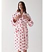 kate spade new york Heart Stripe Print Long Sleeve Shawl Collar Chenille Plush Short Robe, Color:Pink Stripe - Image 5