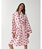 kate spade new york Heart Stripe Print Long Sleeve Shawl Collar Chenille Plush Short Robe, Color:Pink Stripe - Image 7