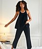 Color:Black - Image 5 - Jersy Knit Cropped Coordinating Pajama Set