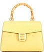 Color:Summer Daffodil - Image 1 - Katy Textured Leather Bamboo Medium Top Handle Satchel Bag