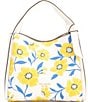 Color:Cream Multi - Image 1 - Knott Sunshine Floral Embossed Pebbled Leather Medium Crossbody Tote Bag