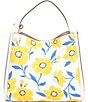 Color:Cream Multi - Image 2 - Knott Sunshine Floral Embossed Pebbled Leather Medium Crossbody Tote Bag