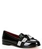 Color:Black/Black Multi Stripe - Image 1 - Leandra Bow Leather Loafers
