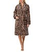 kate spade new york Leopard Print Long Sleeve Shawl Collar Chenille Plush Short Robe, Color:Brown Animal - Image 1