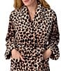 kate spade new york Leopard Print Long Sleeve Shawl Collar Tie Front Chenille Robe - Image 4