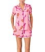 kate spade new york Lobster Dance Print Short Sleeve Notch Collar Knit Shorty Pajama Set, Color:Lobster Dance - Image 4