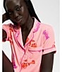 kate spade new york Lobster Dance Print Short Sleeve Notch Collar Knit Shorty Pajama Set, Color:Lobster Dance - Image 6