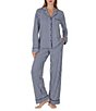 kate spade new york Navy Stripe Print Long Sleeve Notch Collar Brushed Jersey Knit Pajama Set - Image 1