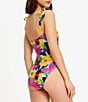 Color:Multi - Image 2 - Orchid Floral Square Neck Tie Bow Shirred One Piece Swimsuit