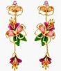 Color:Multi/Gold - Image 1 - Paradise Floral Rhinestone Statement Linear Earrings