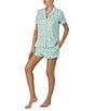 Color:Blue Multi - Image 3 - Party Printed Short Sleeve Notch Collar Knit Shorty Pajama Set