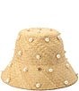 Color:Natural - Image 1 - Pearl Embellished Straw Cloche Bucket Hat