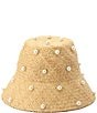 Color:Natural - Image 2 - Pearl Embellished Straw Cloche Bucket Hat